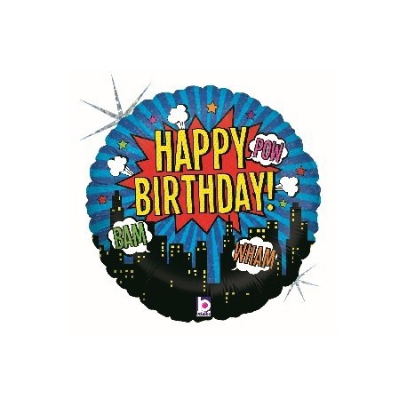 18" Super Hero Happy Birthday Foil Balloon