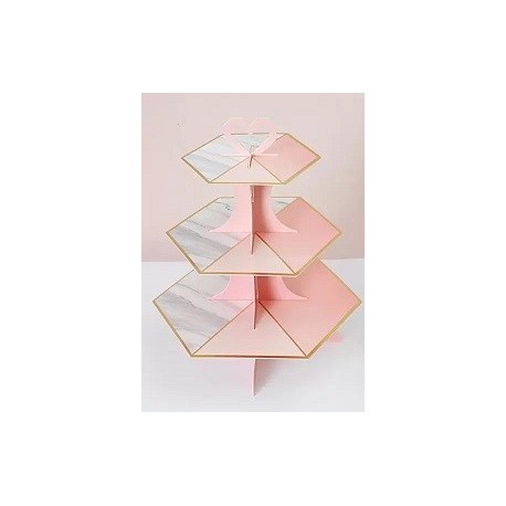 3 Tier Hexagon Cupcake Stand - Peach and marble | Party supplies 