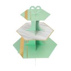 3 Tier Hexagon Cupcake Stand - Pastel Green and marble | Party supplies 