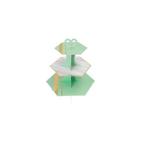 3 Tier Hexagon Cupcake Stand - Pastel Green and marble | Party supplies 