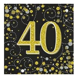 Sparkling Fizz Black and Gold 40th Birthday serviettes (pk/16)