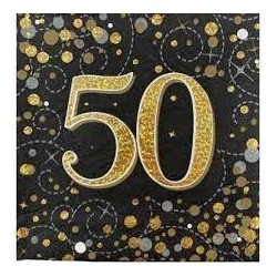 Sparkling Fizz Black & Gold 50th Birthday Serviettes (pk/16)