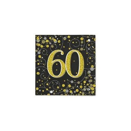 Sparkling Fizz Black and Gold 60th Birthday serviettes 