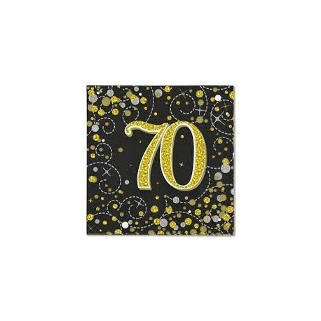 Sparkling Fizz Black & Gold 70th Birthday Serviettes (pk/16)