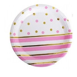 Gold and Pink dots and stripes Plates |Baby shower party supplies