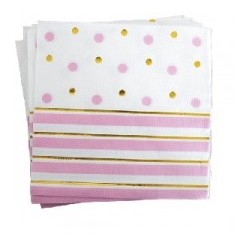 Pink and Gold Dots and Stripes Serviettes (pack of 10)