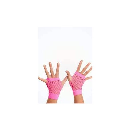 Pink short fishnet fingerless gloves (1 pair)