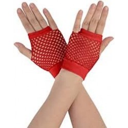 Red short fishnet fingerless gloves (1 pair)