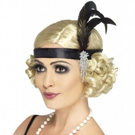 Gatsby Headband with Black Feather