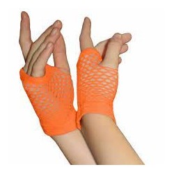 Orange short fishnet fingerless gloves (1 pair)