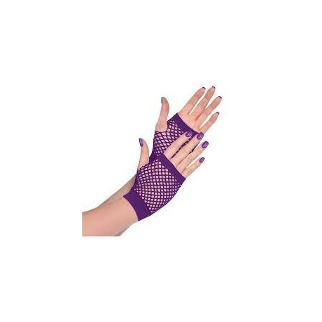 Purple short fishnet fingerless gloves (1 pair)