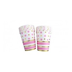 Pink and Gold Dots and Stripes Cups (pack of 10)