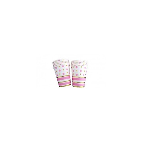 Pink and Gold Dots and Stripes Cups (pack of 10)