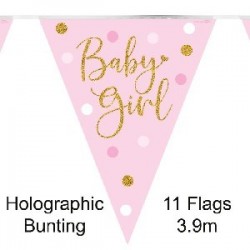 Baby Girl Sparkling Flag Bunting (3.9m)