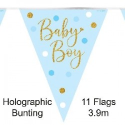 Baby Boy Sparkling Flag Bunting (3.9m)