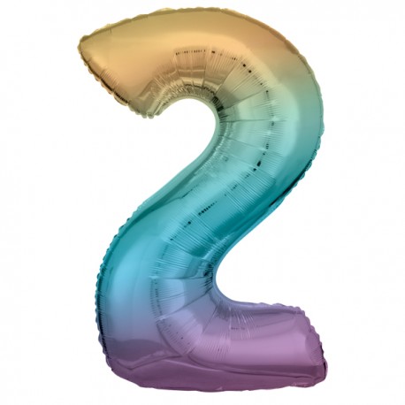 Rainbow Pastel Number 2 Supershape Foil Balloon