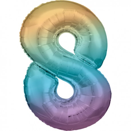 Rainbow Pastel Number 8 Supershape Foil Balloon