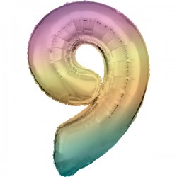 Rainbow Pastel Number 9 Supershape Foil Balloon