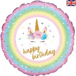 18" Happy Birthday Flower Unicorn Foil Balloon