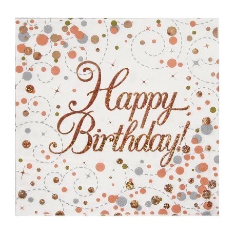 Sparkling Fizz Rose Gold Happy Birthday Serviettes (pk/16)