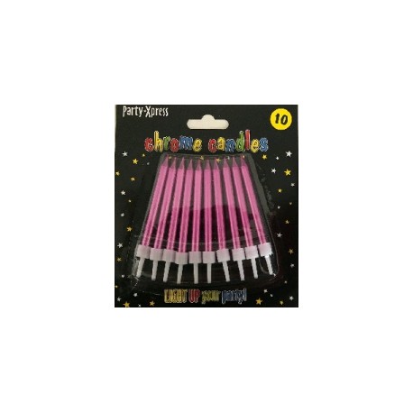 Chrome Pink Candles with Holders (pk/10)