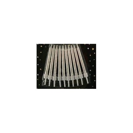 Chrome Silver Candles with Holders (pk/10)