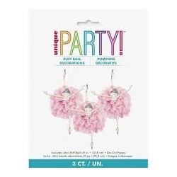 Pretty Ballerina Hanging Puff Decoration (pk/3)