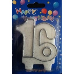 Number candle silver 16 x 1
