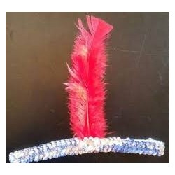 Headband silver sequin with red feather 