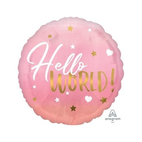 18" Hello World Pink Foil Balloon