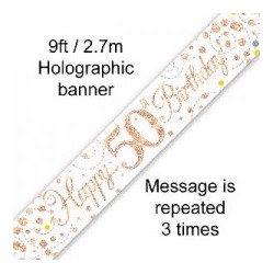Sparkling Happy 50th Rose Gold Birthday Banner