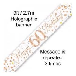 Sparkling Happy 60th Rose Gold Birthday Banner