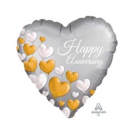 Anniversary Platinum Hearts Foil Balloon