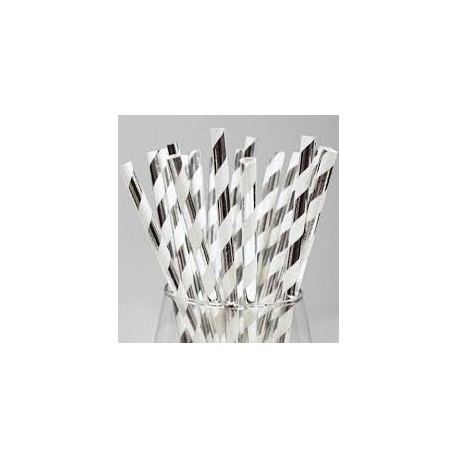 Silver and White Striped Paper Straw (25pcs)