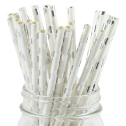 Silver and White Polka Paper Straw (25pcs)