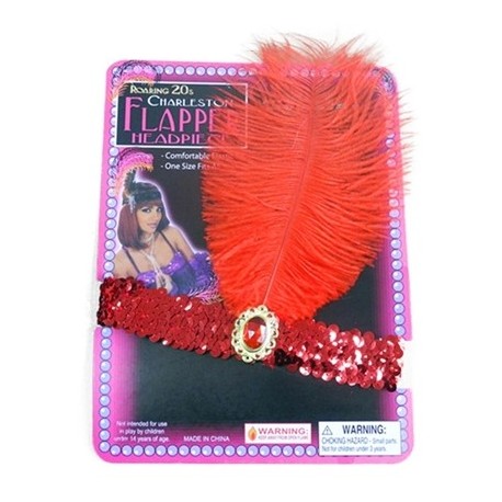 Headband sequin red + Red Feather
