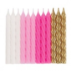 Pink White and Gold Spiral Candles