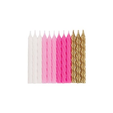 Pink White and Gold Spiral Candles