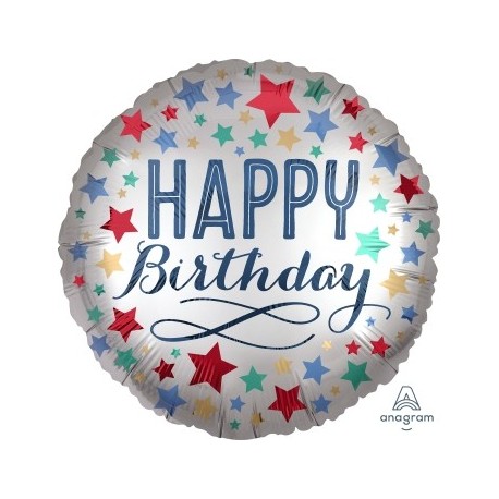 18" Birthday Satin With Stars Foil Balloon