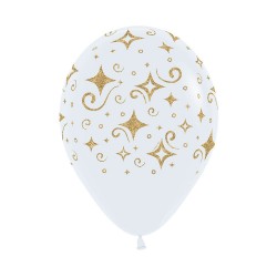 12"Gold Diamond Glitter on White Latex Balloon