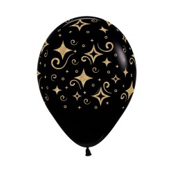 12"Gold Diamond Glitter on Black Latex Balloon