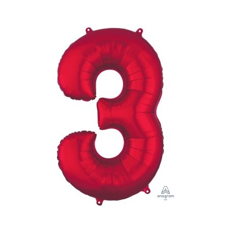 Red Number 3 Supershape Foil Balloon