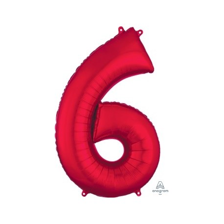 Red Number 6 Supershape Foil Balloon