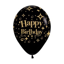 12" Happy Birthday Birthday on Black Latex Balloon