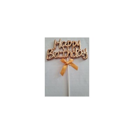 Rose Gold Happy Birthday Cake Topper with ribbon