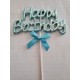 Blue Happy Birthday Cake Topper with ribbon