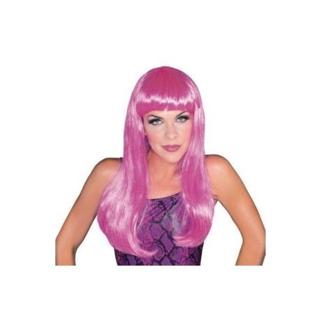 Long pink wig with fringe 