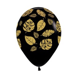 12" Gold Leaves on Black Balloon 