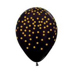 12" Golden Confetti on Black Latex Balloon