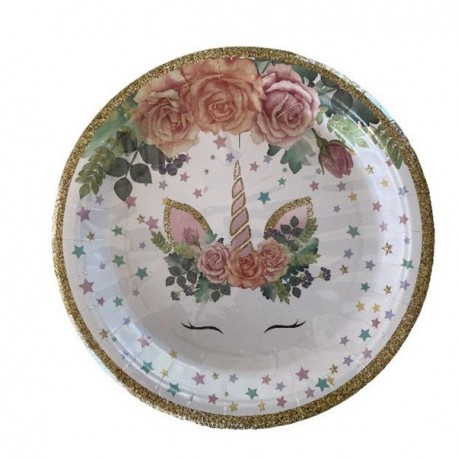 Floral Unicorn Plates (pk/10)